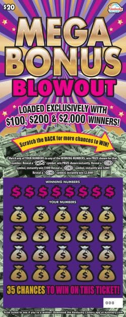 MEGA BONUS BLOWOUT scratch-off ticket