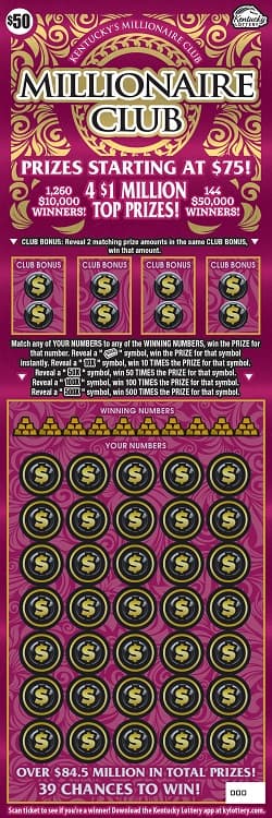MILLIONAIRE CLUB scratch-off ticket