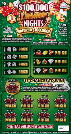 $100,000 CASINO NIGHTS scratch-off ticket