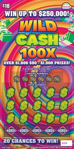 WILD CASH 100X scratch-off ticket
