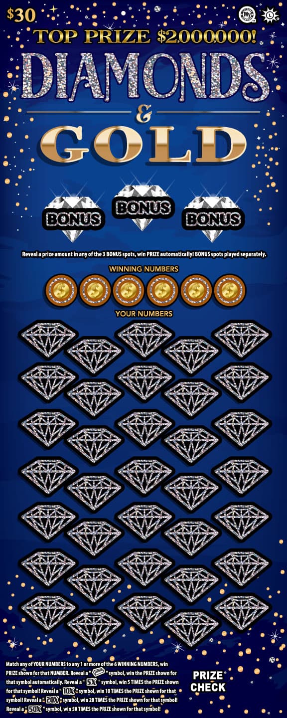 DIAMONDS & GOLD scratch-off ticket