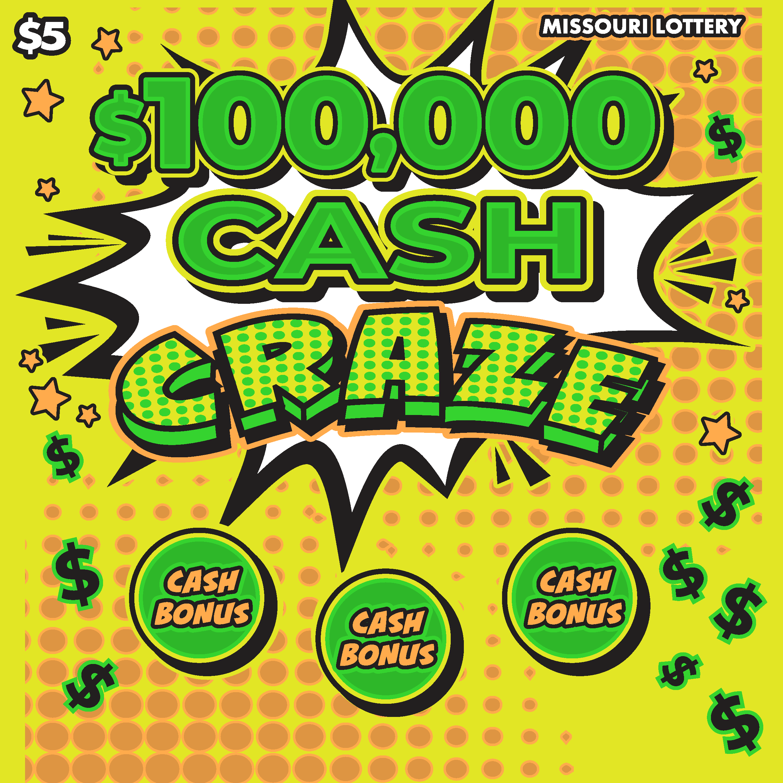 $100,000 CASH CRAZE scratch-off ticket