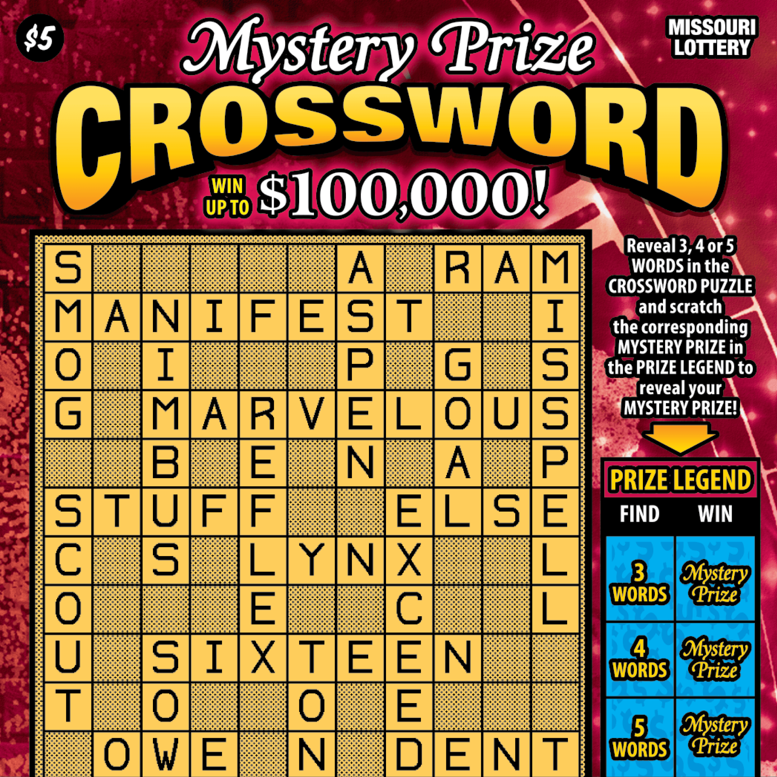 MYSTERY PRIZE CROSSWORD scratch-off ticket