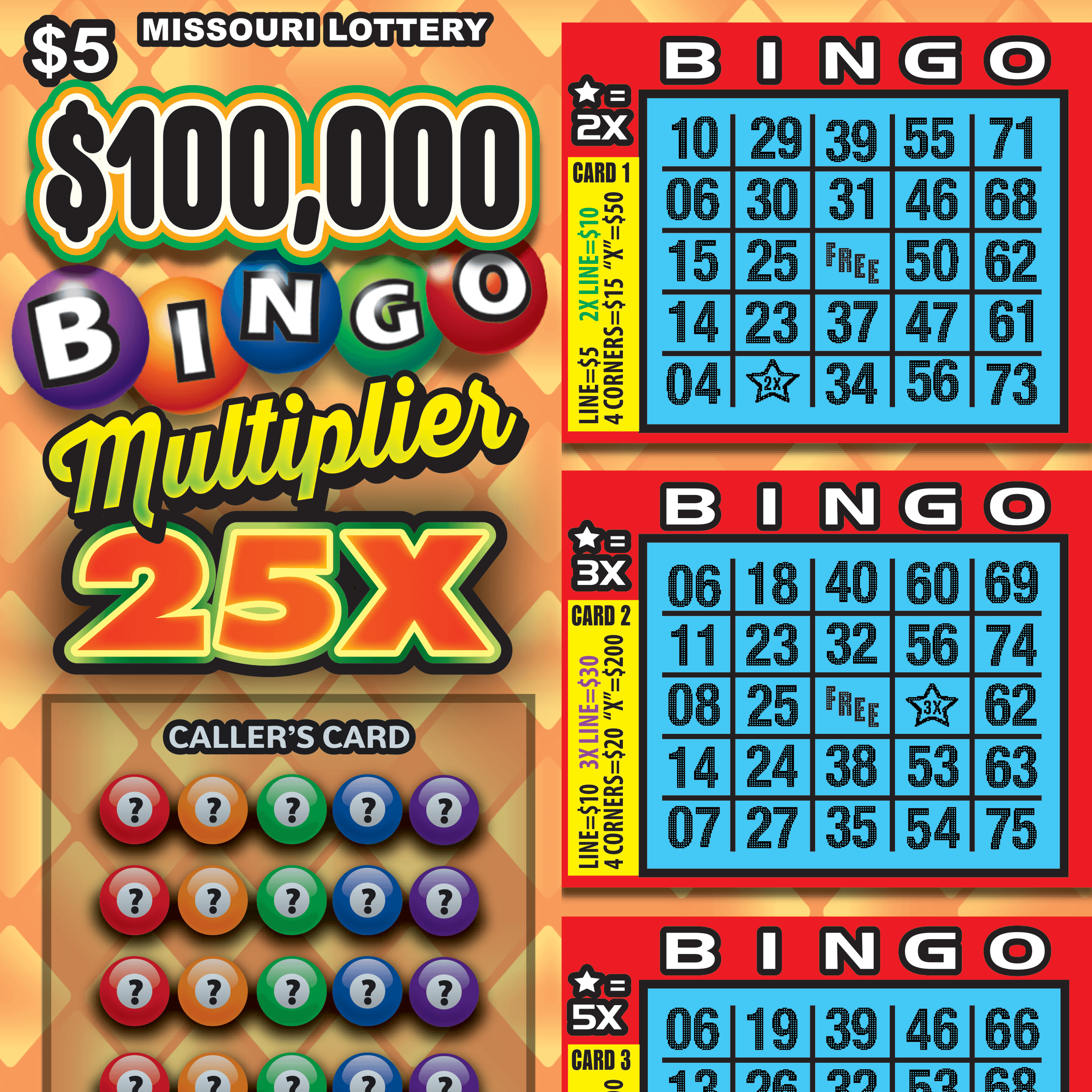 $100,000 BINGO MULTIPLIER 25X scratch-off ticket