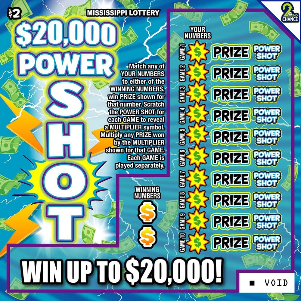 $20,000 POWER SHOT scratch-off ticket