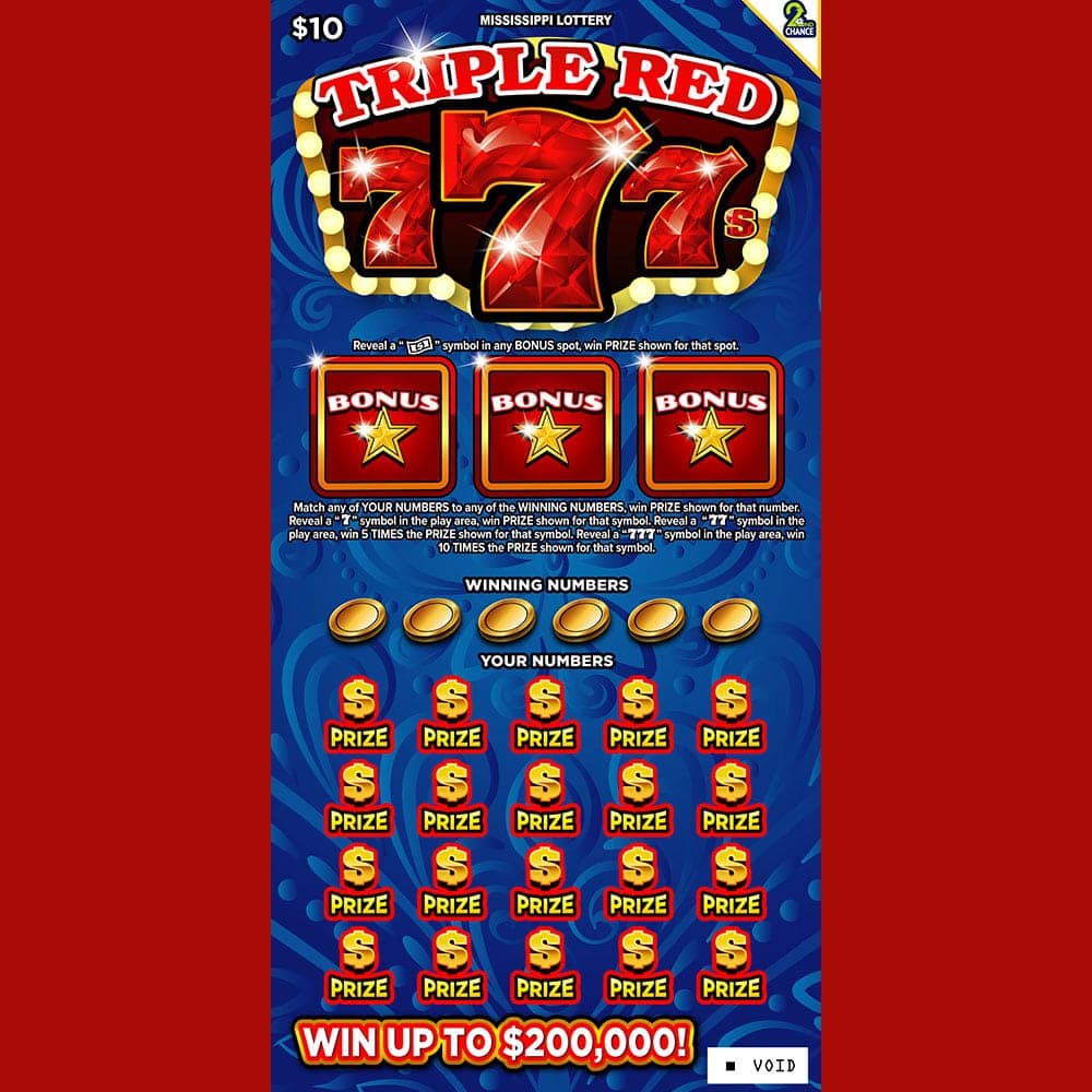TRIPLE RED 7S scratch-off ticket