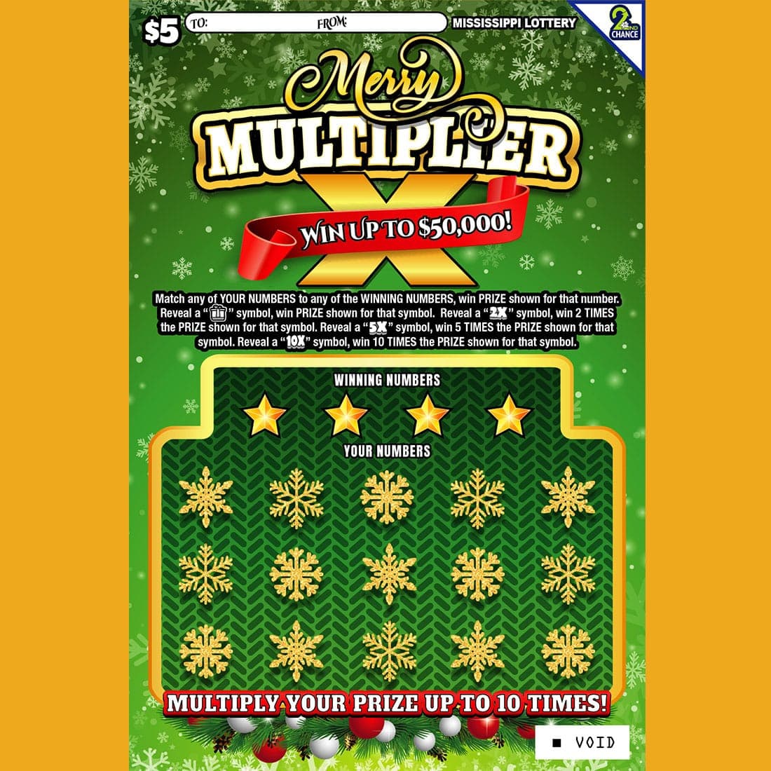 MERRY MULTIPLIER scratch-off ticket
