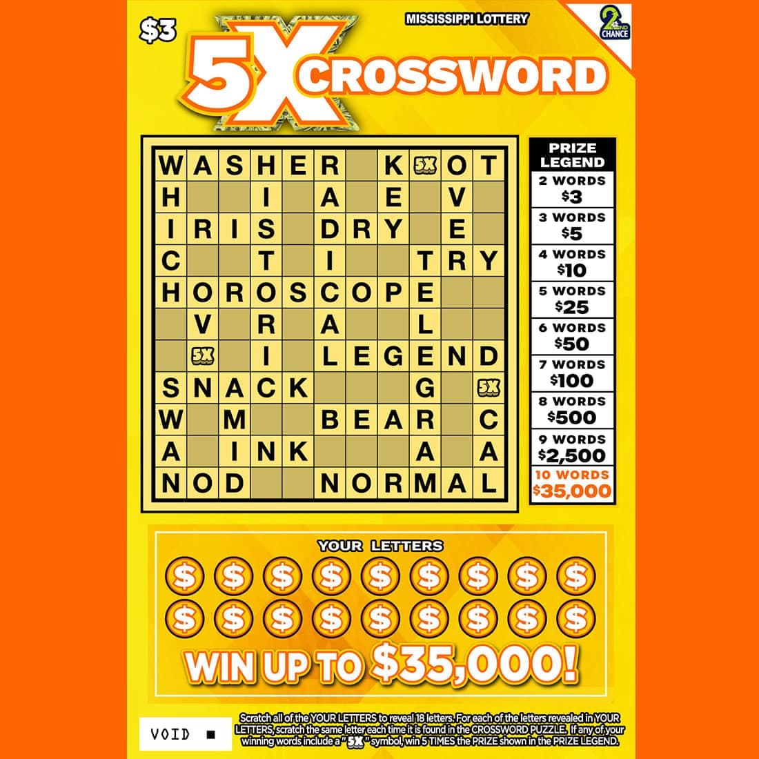 5X CROSSWORD scratch-off ticket