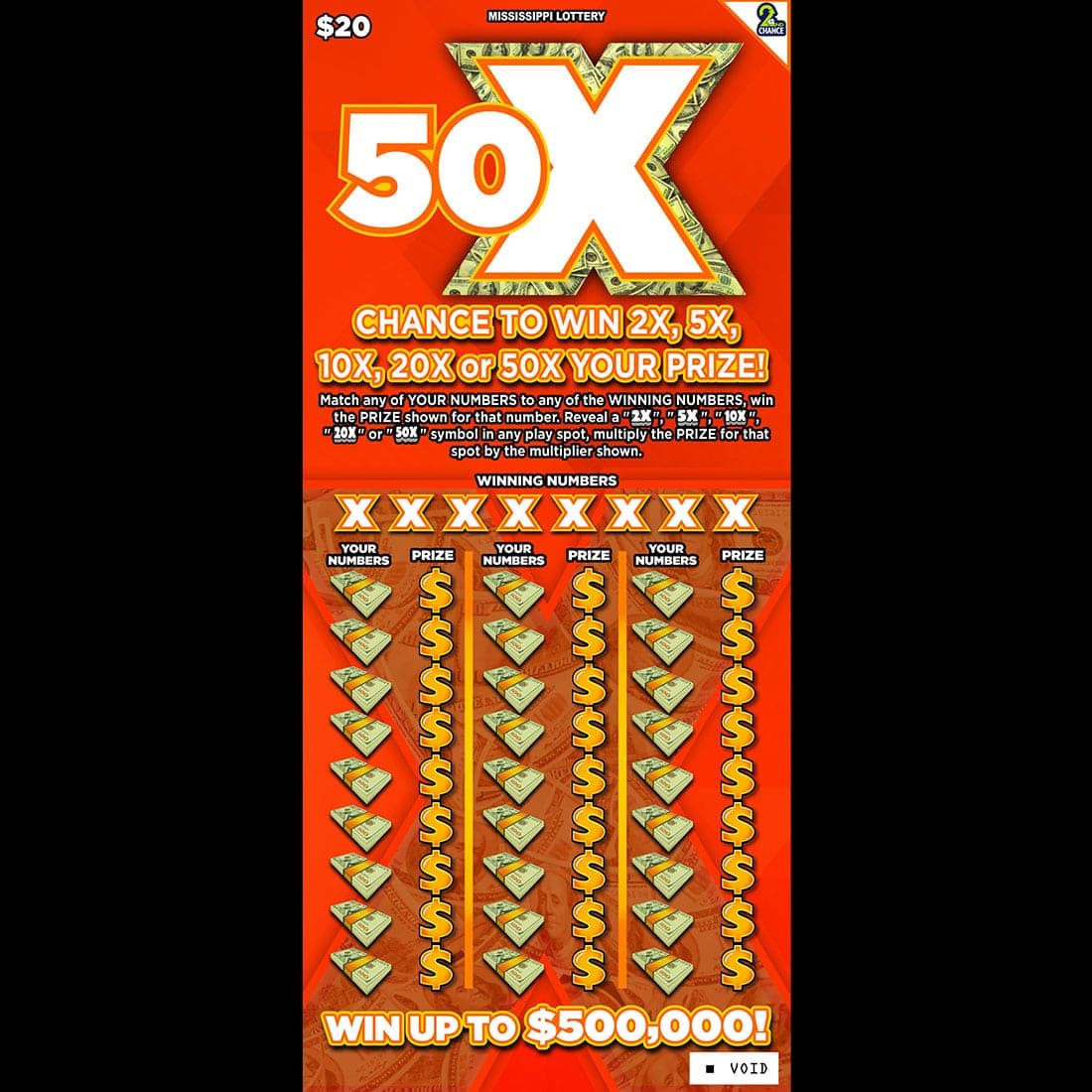 50X scratch-off ticket