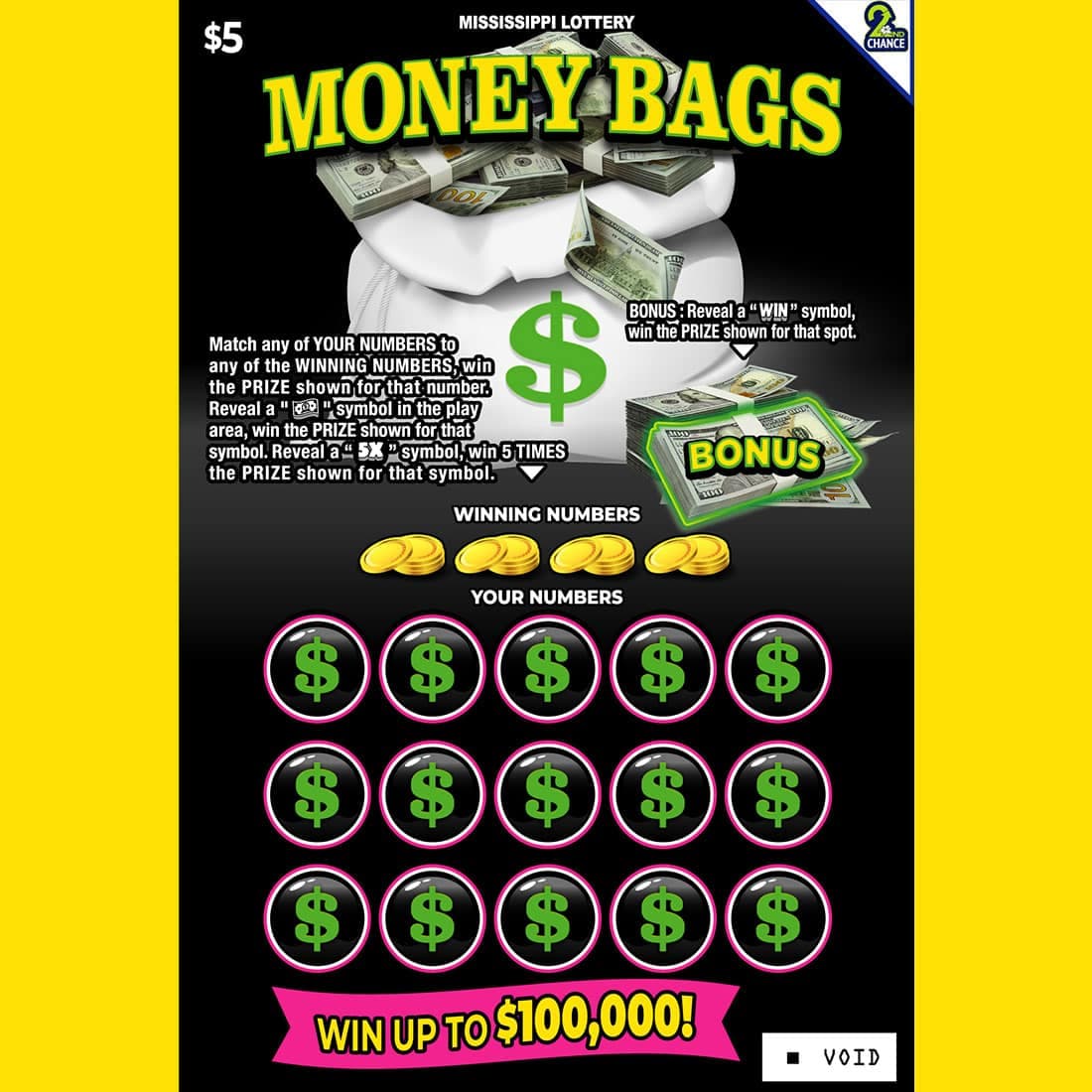 MONEY BAGS scratch-off ticket