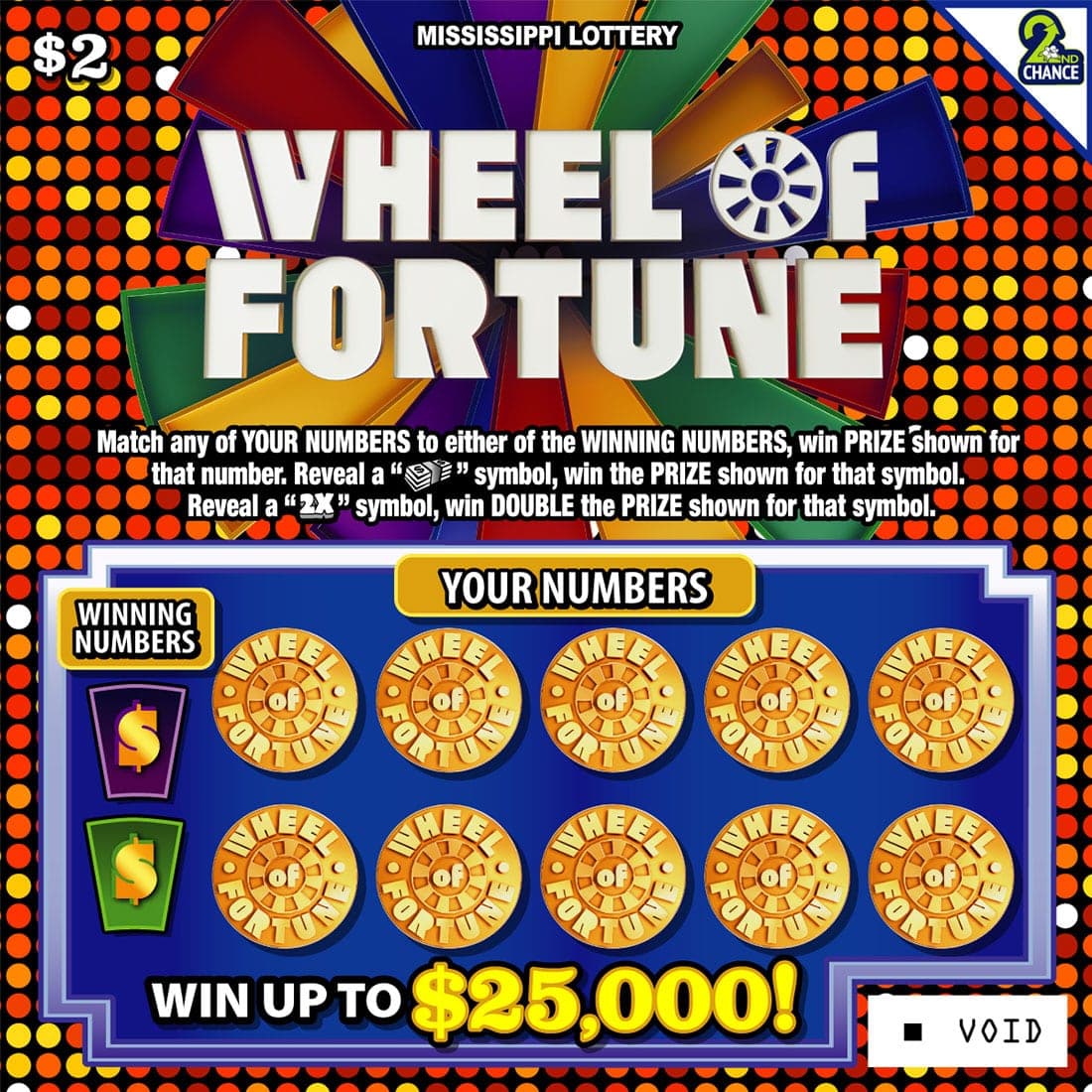 WHEEL OF FORTUNE ($2) scratch-off ticket
