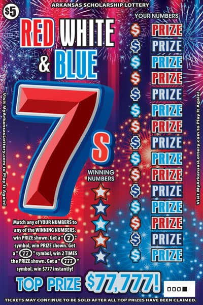 RED WHITE AND BLUE 7S scratch-off ticket