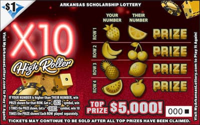 X10 HIGH ROLLER scratch-off ticket