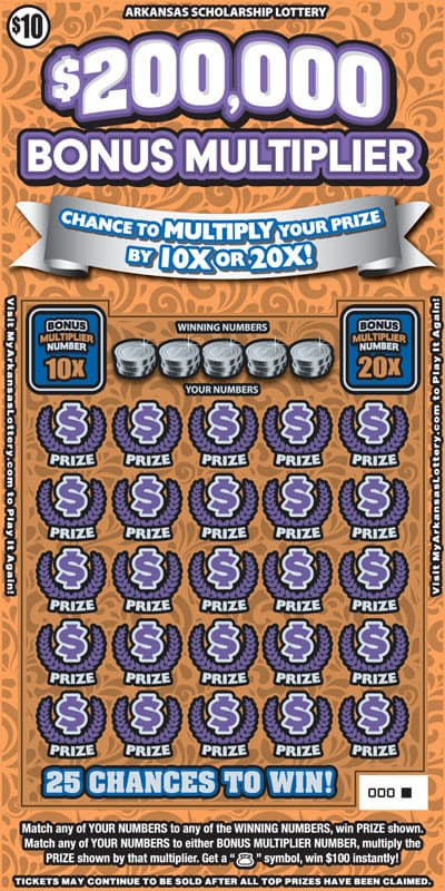 $200,000 BONUS MULTIPLIER scratch-off ticket