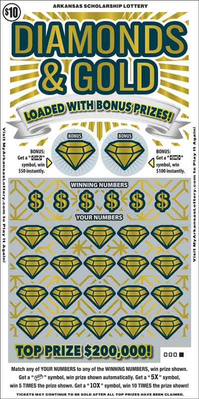 DIAMONDS & GOLD scratch-off ticket
