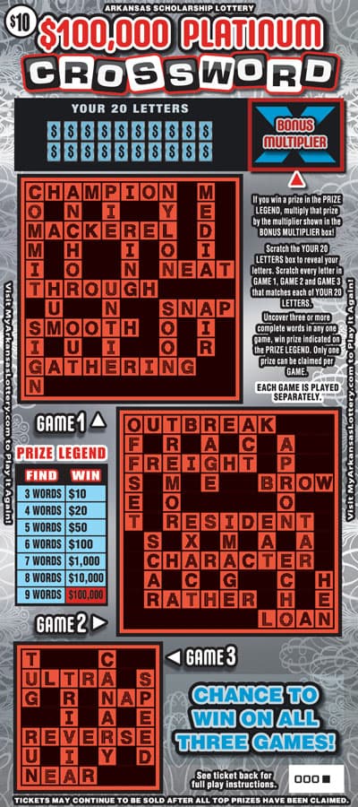 $100,000 PLATINUM CROSSWORD scratch-off ticket