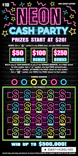 NEON CASH PARTY scratch-off ticket
