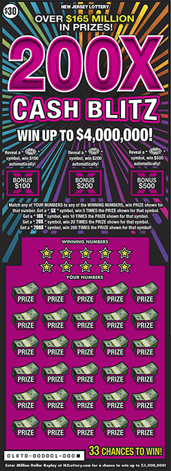 200X CASH BLITZ scratch-off ticket