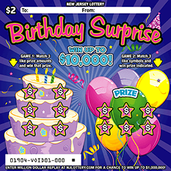 BIRTHDAY SURPRISE scratch-off ticket