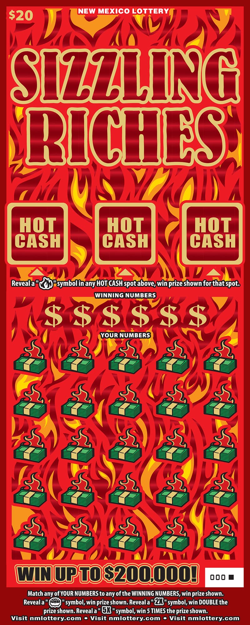 SIZZLING RICHES scratch-off ticket