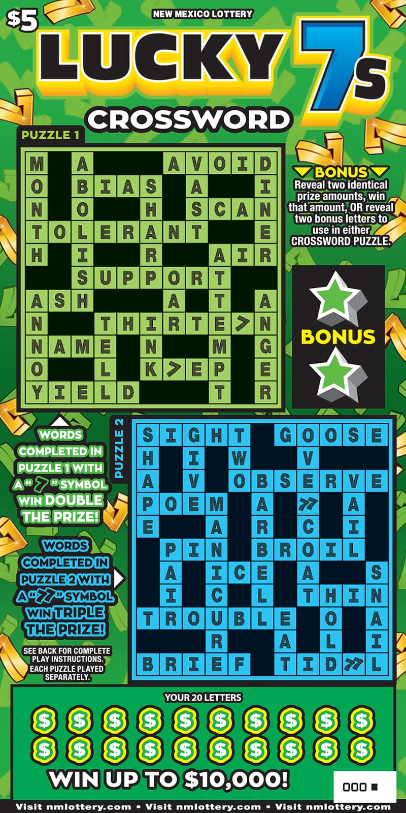 LUCKY 7S CROSSWORD scratch-off ticket