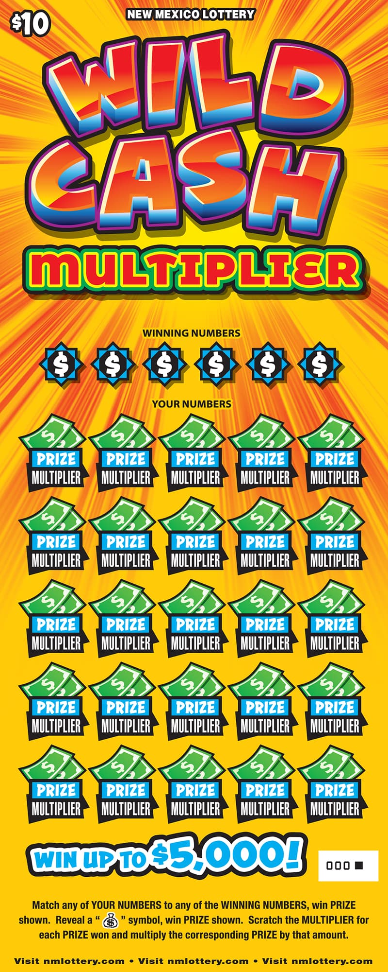 WILD CASH MULTIPLIER scratch-off ticket
