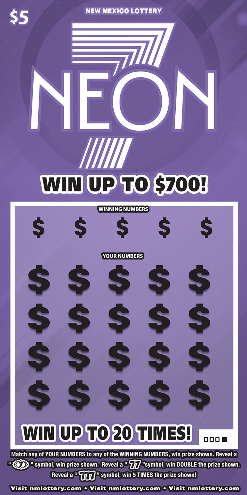 NEON 7 scratch-off ticket