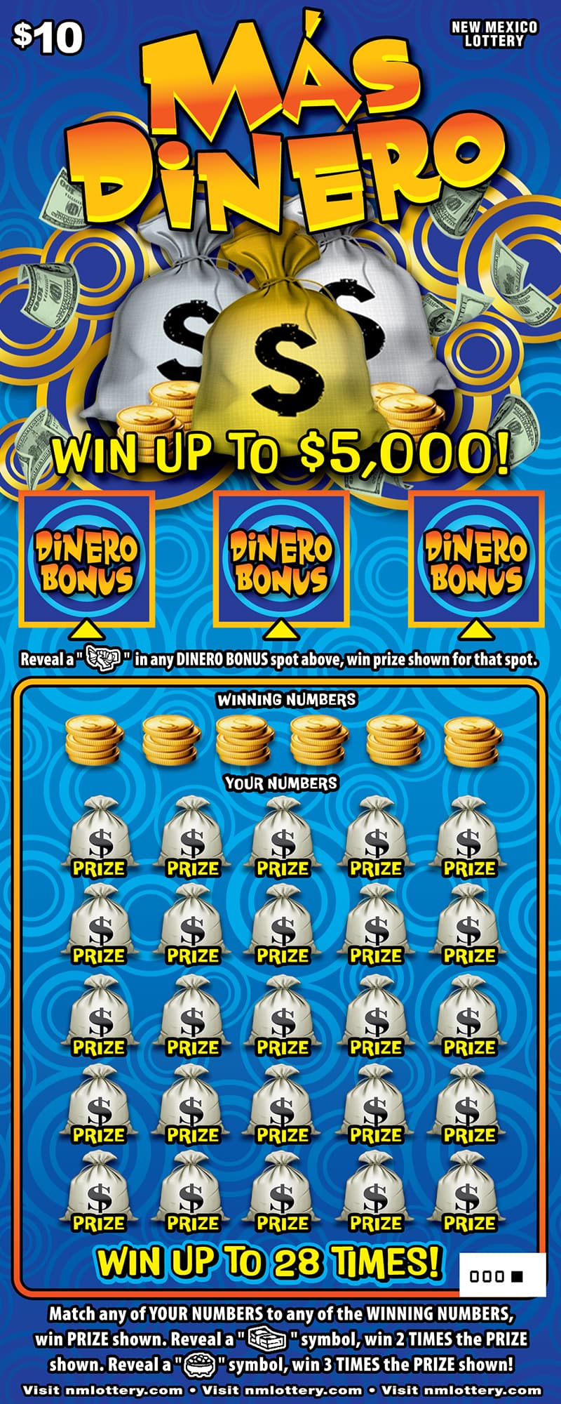 MÁS DINERO scratch-off ticket