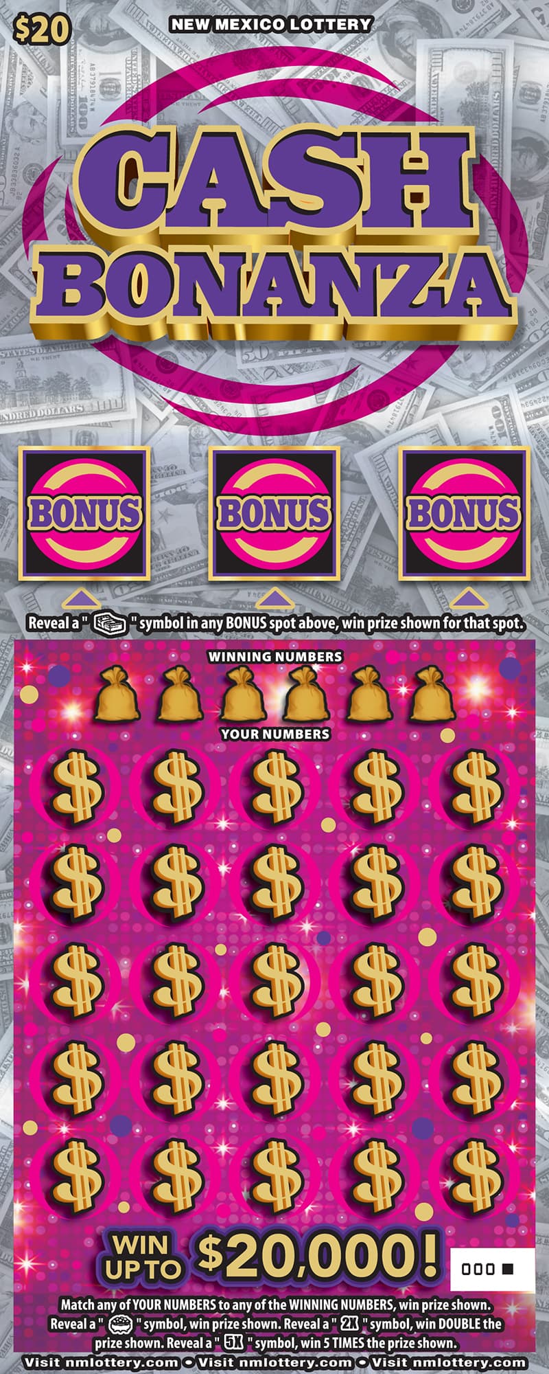 CASH BONANZA scratch-off ticket