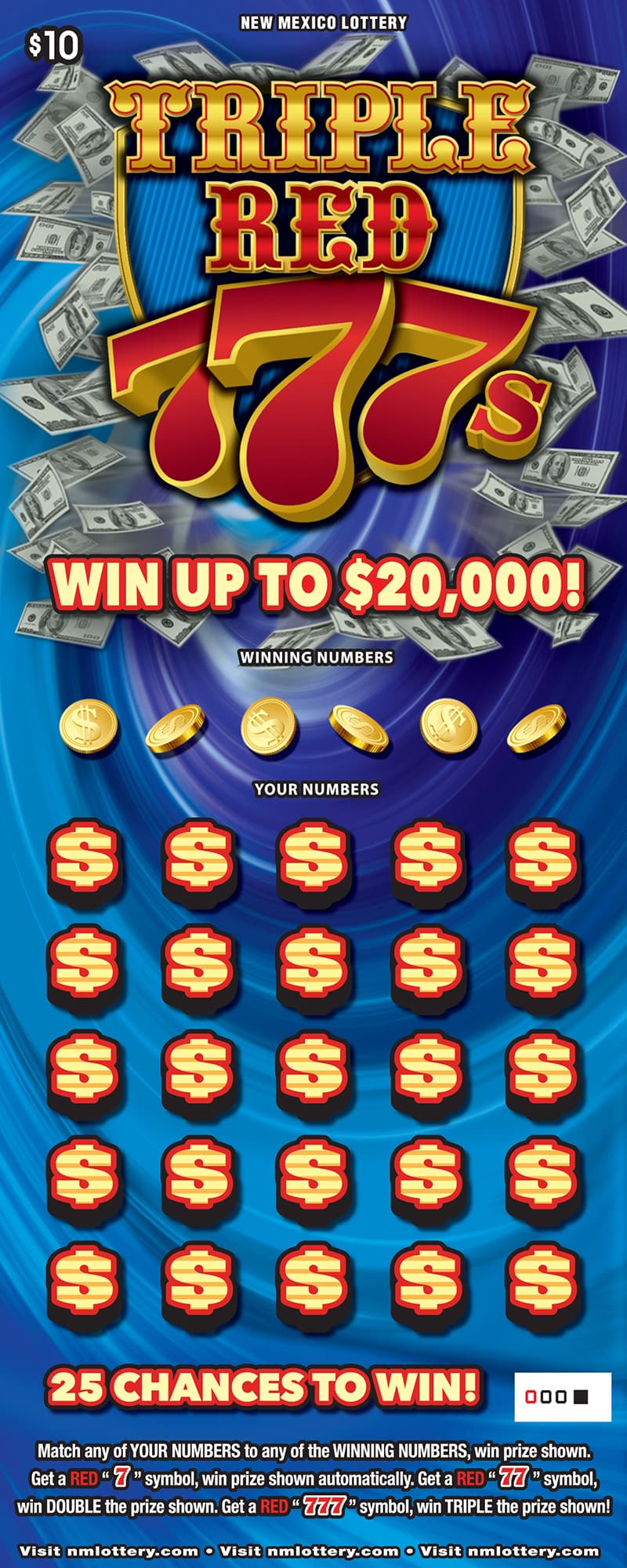 TRIPLE RED 777S scratch-off ticket