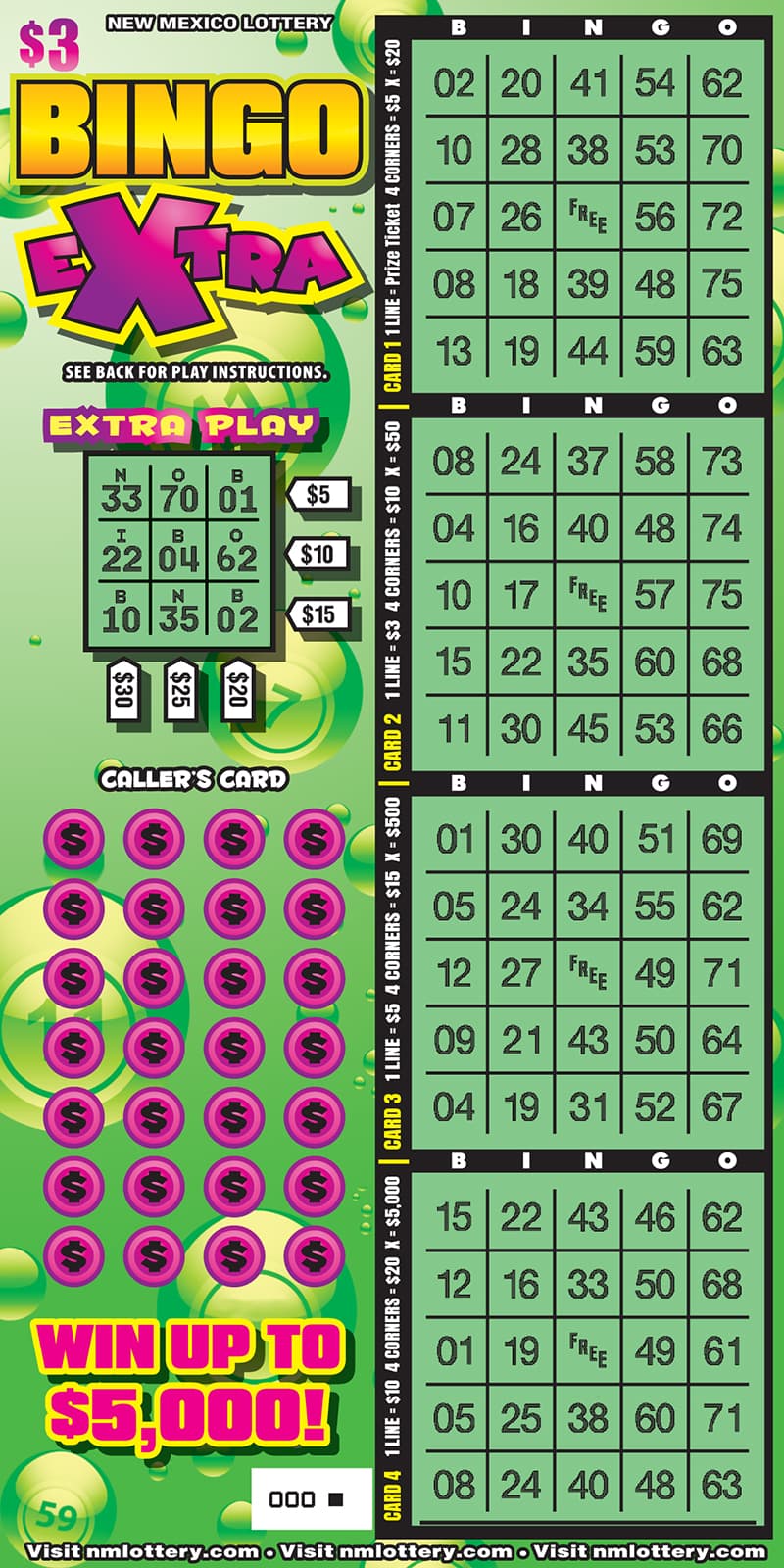BINGO EXTRA scratch-off ticket