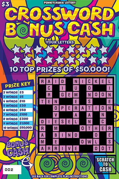 CROSSWORD BONUS CASH scratch-off ticket