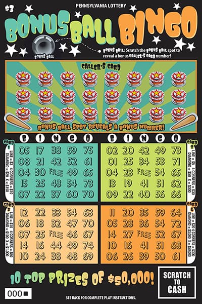 BONUS BALL BINGO scratch-off ticket