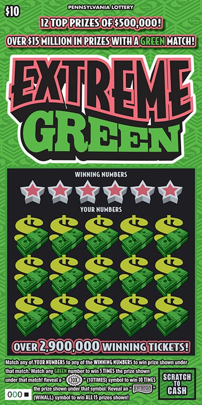 EXTREME GREEN scratch-off ticket