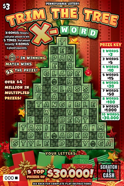 TRIM THE TREE X-WORD scratch-off ticket