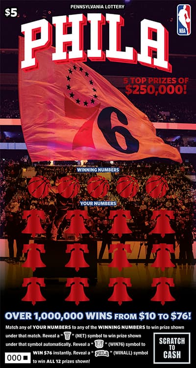 PHILADELPHIA 76ERS scratch-off ticket