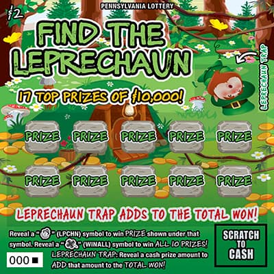FIND THE LEPRECHAUN scratch-off ticket