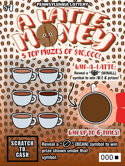 A LATTE MONEY scratch-off ticket