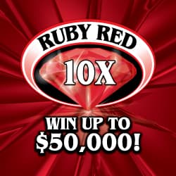 RUBY RED 10X scratch-off ticket