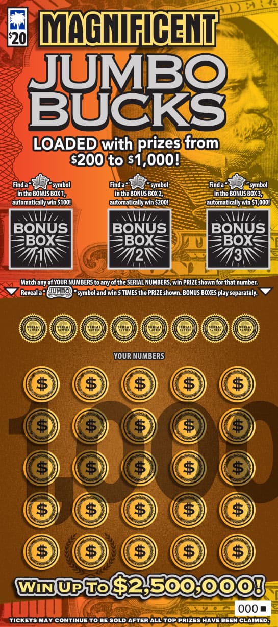 MAGNIFICENT JUMBO BUCKS scratch-off ticket