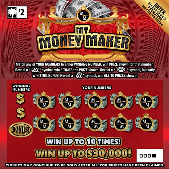 MY MONEY MAKER ($2) scratch-off ticket