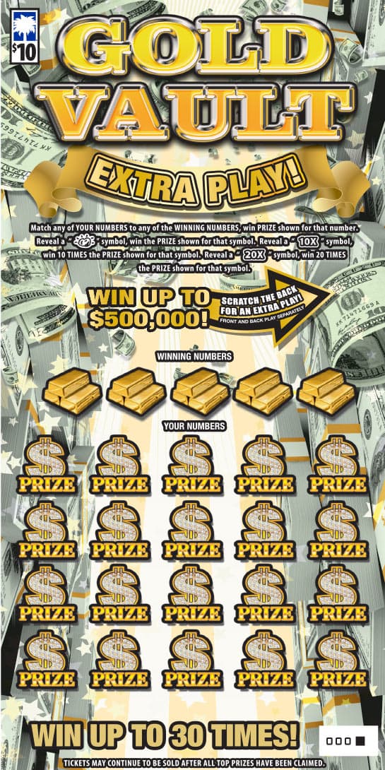 GOLD VAULT EXTRA PLAY scratch-off ticket