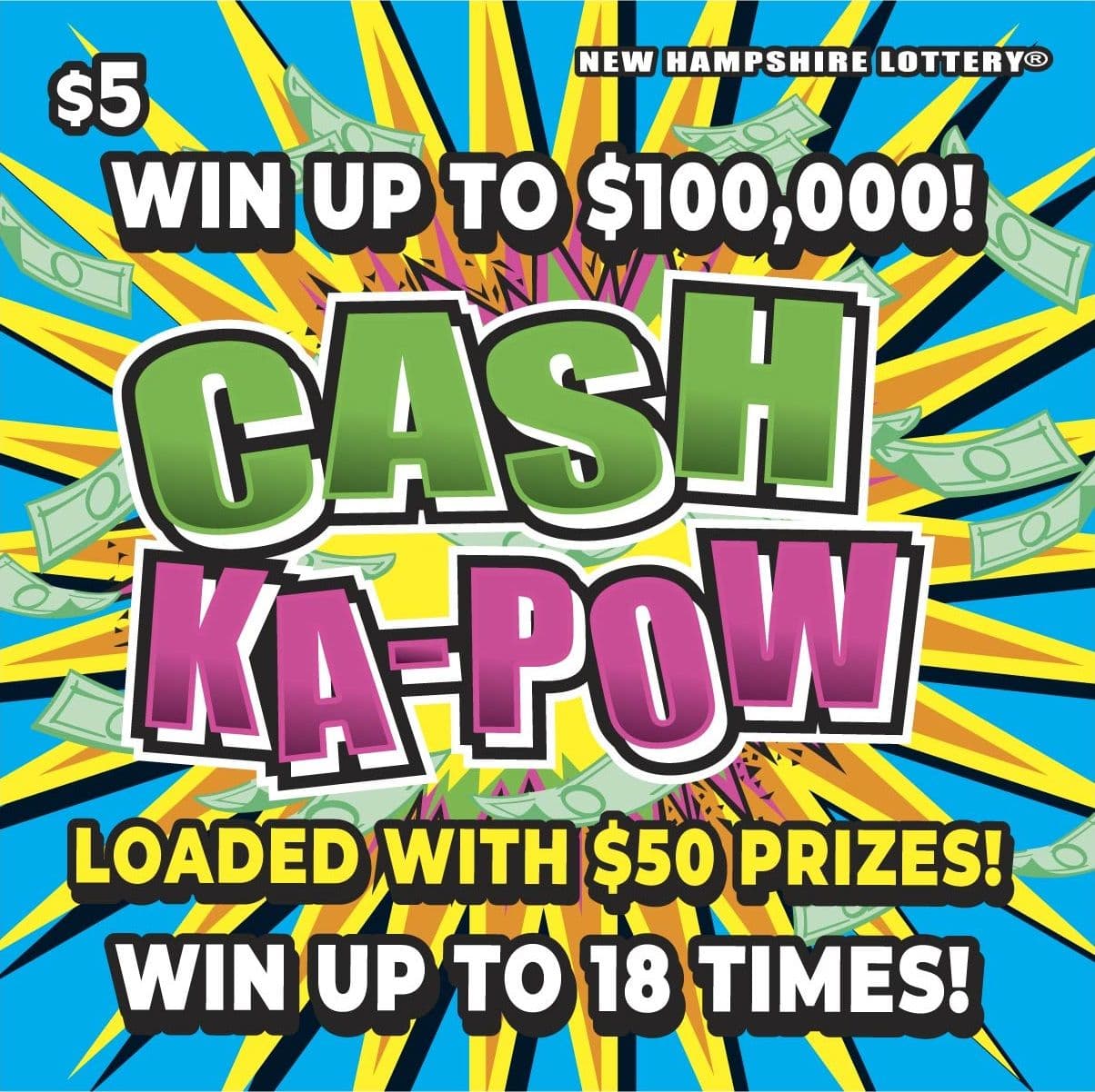 CASH KA-POW scratch-off ticket