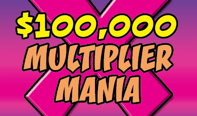 $100,000 MULTIPLIER MANIA scratch-off ticket