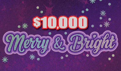 $10,000 MERRY & BRIGHT scratch-off ticket