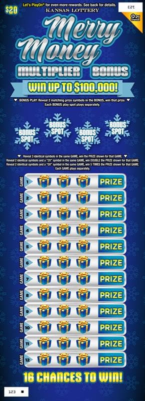 MERRY MONEY MULTIPLIER BONUS scratch-off ticket