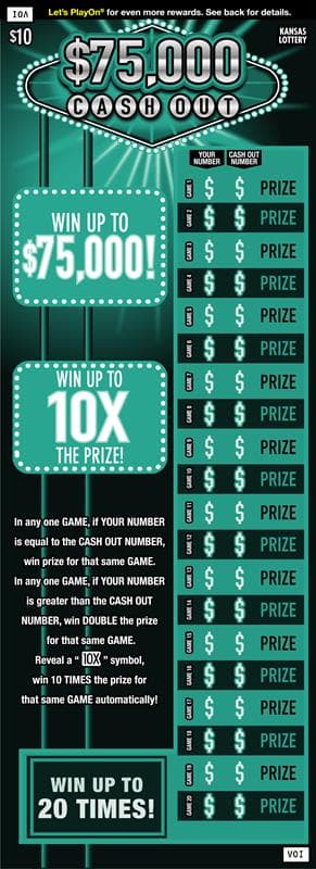 $75,000 CASHOUT scratch-off ticket