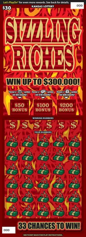 SIZZLING RICHES scratch-off ticket