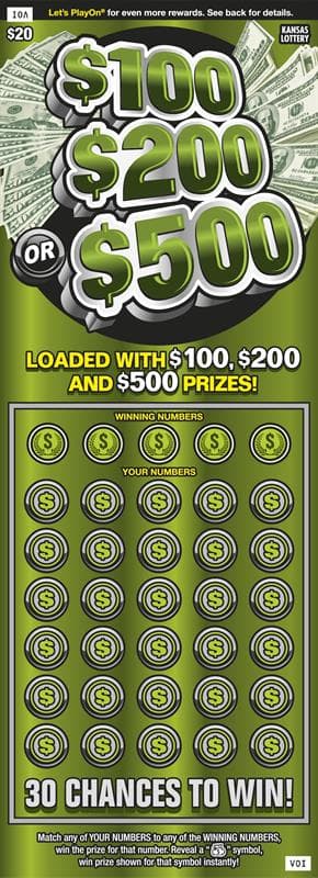 $100 $200 OR $500 scratch-off ticket