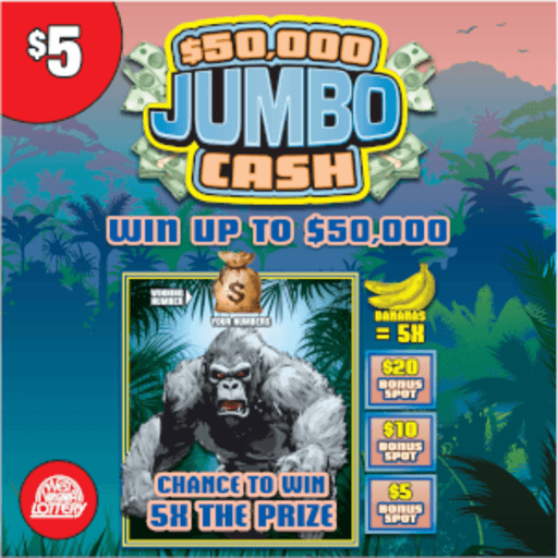 $50,000 JUMBO CASH scratch-off ticket